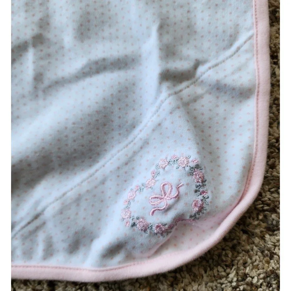 Little Me Thin Baby Girl‎ Blanket White/Pink Polka Dot Flower Embroidery 30